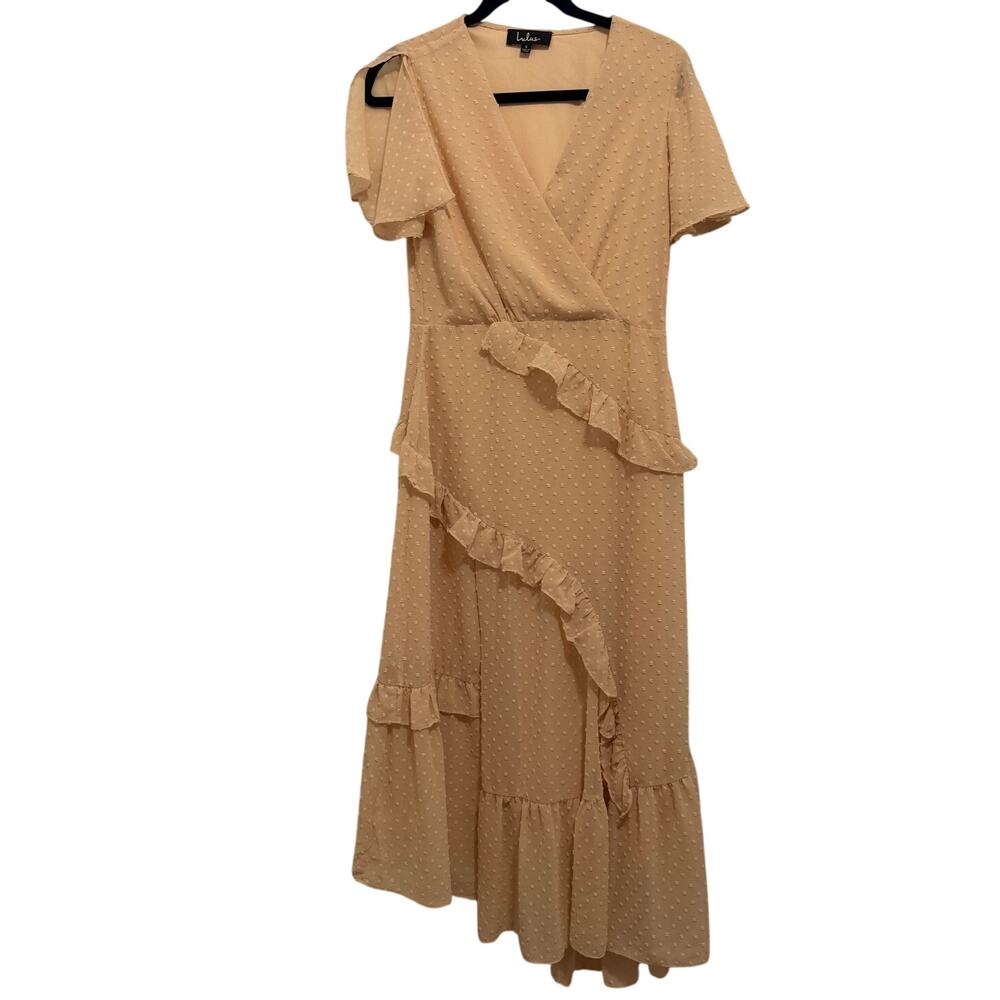 Homecoming Autumn Wedding Guest Dress Pink Swiss Dot Ruffle Maxi Size Small